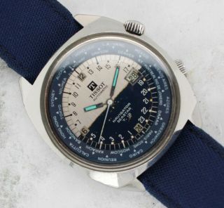 Vintage Tissot Automatic Navigator Seastar T.  12 World Time Wristwatch Steel NR 3