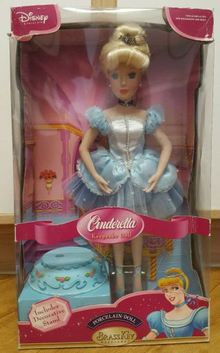 2004 Disney Cinderella 16 " Porcelain Ballerina Doll W/stand Brass Key Keepsakes