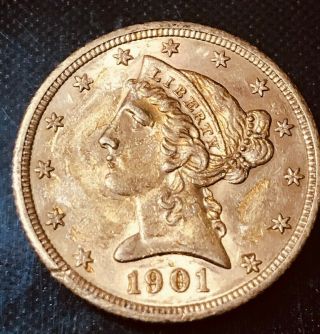 1901 S $5 Liberty Gold Half Eagle Dollar San Francisco