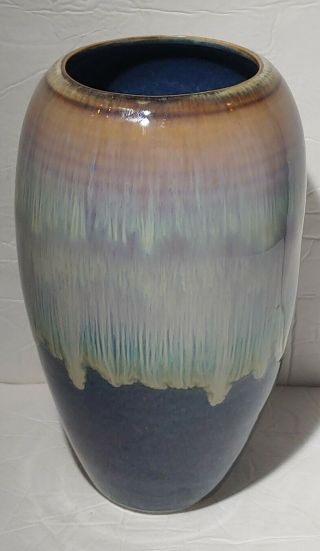7.  5 " H Vintage Bill Campbell Studios Art Pottery Blue Purple Drip Glaze Vase