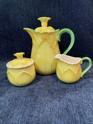 Vintage Taste Setter By Sigma Daffodil Tea Pot,  Cream And Sugar Set