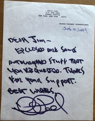 Musician & Friend Of John Lennon David Peel Autograph Letter