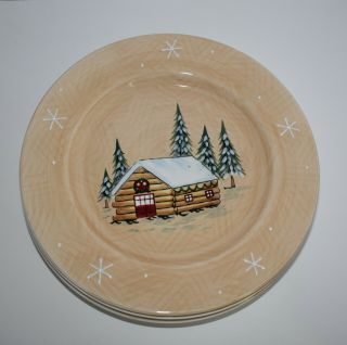 Target Home Northwoods 4 Dinner Plates Winter Log Cabin Christmas Holiday
