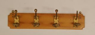 Wall Hanging Coat Rack,  Wood & Brass,  Old Look,  1:12,  3 1/8 " Long