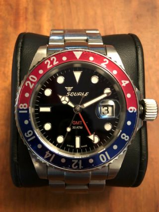 Squale 30 Atmos Blue/red Gmt Watch (similar To Rolex Pepsi Gmt Master Ii)