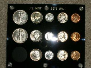 1947 P - D - S Us Set 14 Coins Brilliant Uncirculated In Black Capital Holder.