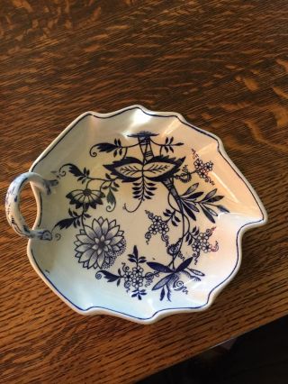 Vintage Meissen Blue Onion Pattern Leaf Shaped Bowl Candy Dish