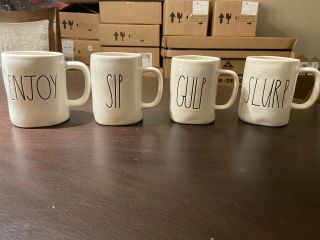 Rae Dunn Set Of 4 Espresso Mugs Sip Gulp Enjoy Slurp