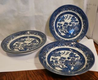 Set Of 4 Vintage Blue Willow Churchill England 7 7/8” Soup Bowls