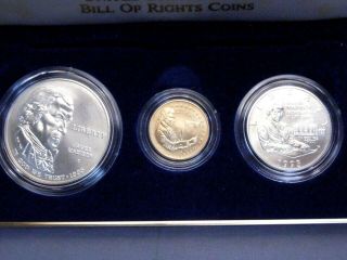 1993 Bill Of Rights 3 Coin Proof Set ($5 Gold,  Silver Dollar & Half Dollar)