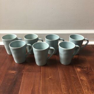 Crate And Barrel Marin Blue (set Of 6) Coffee Tea Cup Mugs.  Made In Portugal