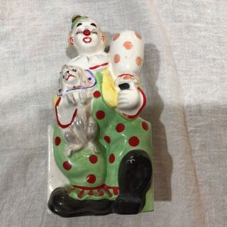 Vintage Yona Originals Pottery Clown Wall Pocket With Dog And Balloon Vase
