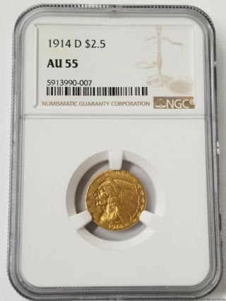Ngc 1914 D Au55 $2.  5 Indian Head Quarter Eagle Gold Coin Almost Unc