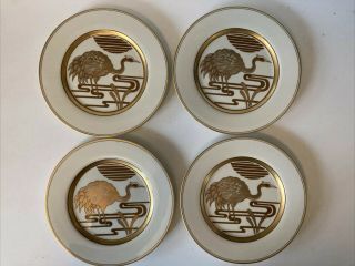 Four Fitz & Floyd Golden Heron Porcelain 7 1/2” Salad Plates