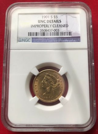 1901 - S $5 Liberty Gold Half Eagle Ngc Unc Details