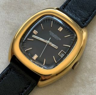 Vtg Jaeger Lecoultre Automatic Black Dial 18k Gold Plated Case From 1970 Aprox.