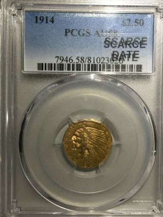 1914 Quarter Eagle == $2 1/2 Indian Gold == Pcgs Au - 58 == Scarce Date ==