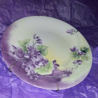 Antique D&c France Hand Painted Serving Plate Purple Flowers Signed