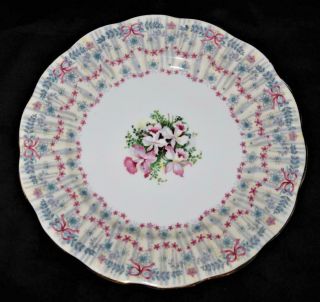 Queen Anne,  Royal Bridal Gown,  Pink & Blue Flowers,  Salad Plate,  8 1/8 "