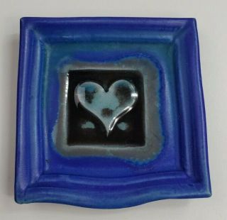 Michael Cohen Spoon Rest Tile " One Heart " Pattern Cobalt Blue Stoneware Handmade
