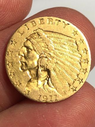 1911 Us Indian Head Quarter Eagle Gold Coin - $2.  50 Dollar ($2 1/2)