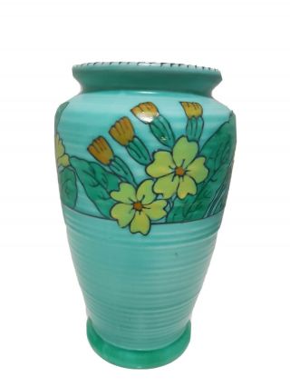 Vintage Crown Ducal Charlotte Rhead Vase Green With Yellow And Orange