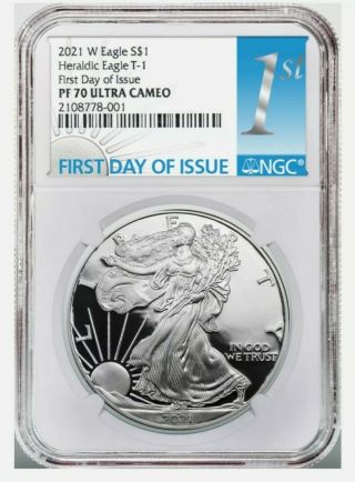 2021 W Type 1 American Silver Eagle First Day Of Issue Ngc Pf70ucam Pr70