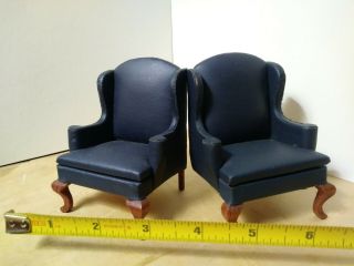 Dollhouse Furniture High Back Chairs Set Of Two 1:12 Pre - Owned