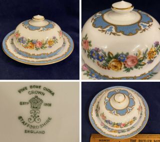Crown Staffordshire Lyric Tunis Blue Child’s Round Covered Butter Dish