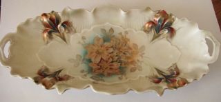 Antique R.  S Prussia Red Star Mark Oval Candy Dish Iris Floral Design Numbered