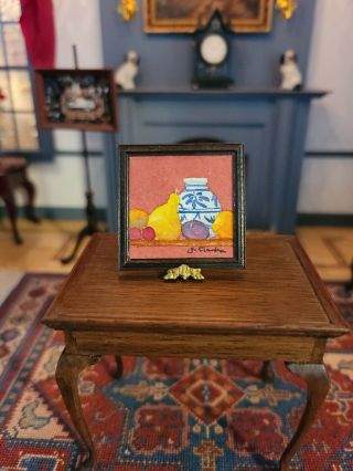 Miniature Artisan Signed Jim Clark " Still Life W Familiar Vase " Painting