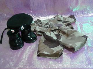 Build A Bear Army Military Camo Outfit Uniform Hat Top Shorts Boots Dog Tags
