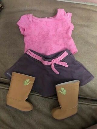 American Girl True Spirit Outfit Set For 18 " Dolls Pink Tee Skirt Boots,