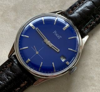 Vtg Piaget Blue Dial Nickel Plated Case From 1960 Aprox