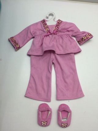 American Girl Doll Matching Pajama Set With Shirt,  Pants,  And Slippers.