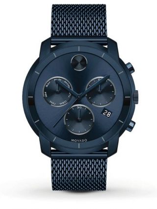 Movado Bold Men’s 44mm Blue Stainless Steel Blue Mesh Bracelet Watch 3600403