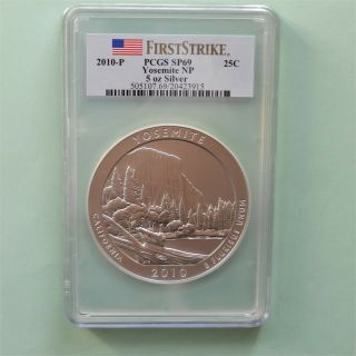 2010 - P Yosemite Atb 5oz Silver Coin,  Pcgs Sp 69 First Strike