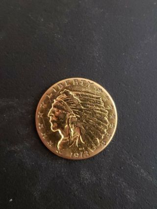 1913 Us Indian Head Quarter Eagle Gold Coin - $2.  50 Dollar ($2 1/2)