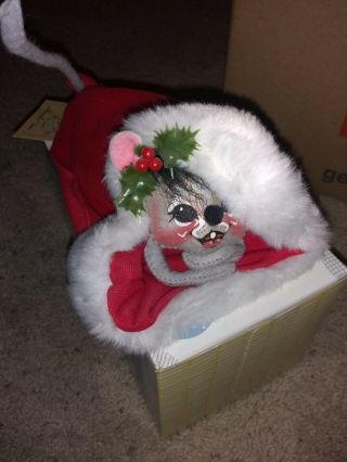 Annalee Mobilitee Doll 1990 Christmas Mouse In Santa Hat.   /01