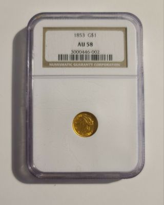1853 Gold Dollar $1 Au58 Near