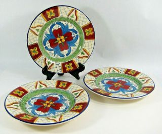 Hd Designs Hdq10 Salad Plates 8 1/4 " Blue Lattice Red Yellow Set Of 3 Dishes