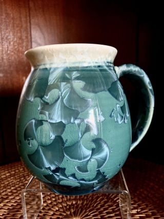 Jerry Davis Pottery Ohio Teal Green Blue Crystalline Glazed Mug Exc