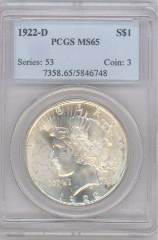 1922 - D Peace Silver Dollar Pcgs Ms - 65 Old Blue Holder