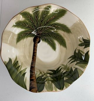Tabletops Lifestyles Kona Palm Tree Scalloped Serving Bowl 11 " Hand Painted