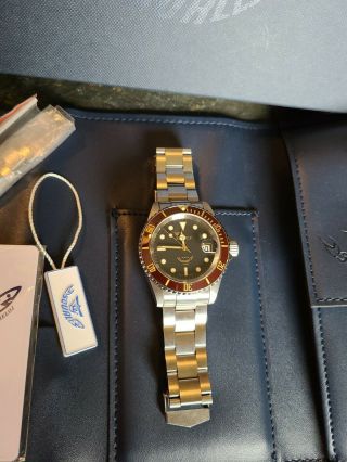 Squale 1545 Heritage Diver Watch " Rootbeer " Black And Gold Dial
