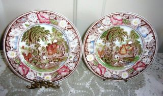 2 Rural England W.  R.  Midwinter Ltd.  Hand Colored 8 Inch Salad Plates
