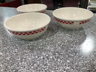 Set Of 3 Retro Homer Laughlin Restaurant Ware Red Checkers Border Cereal Bowls