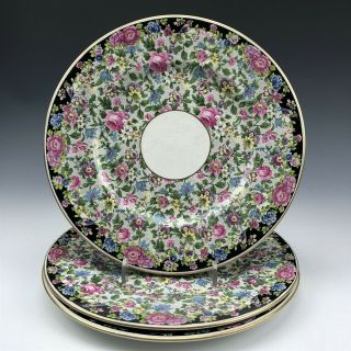 Set 3 Solian Ware Soho Pottery England Floral & Bird Gold Trim 11 1/8 " Plate Tia