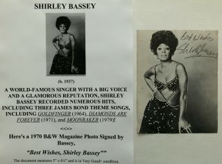James Bond Movie Theme Songwriter Singer Dame Shirley Bassey Signed Photo 1970