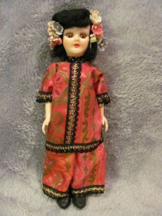 Vintage Asian Japanese Doll 7 1/4 " Tall Sleepy Eyes With Dress